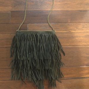 Dark green fringe purse